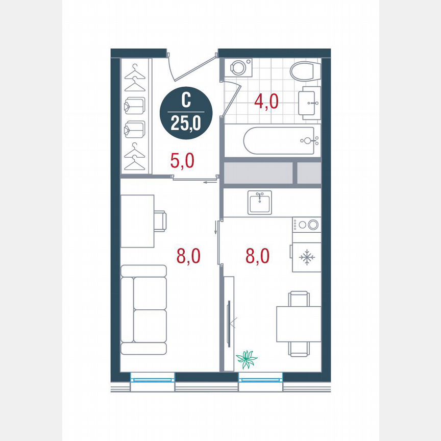 Квартира-студия, 25 м², 17/26 эт.