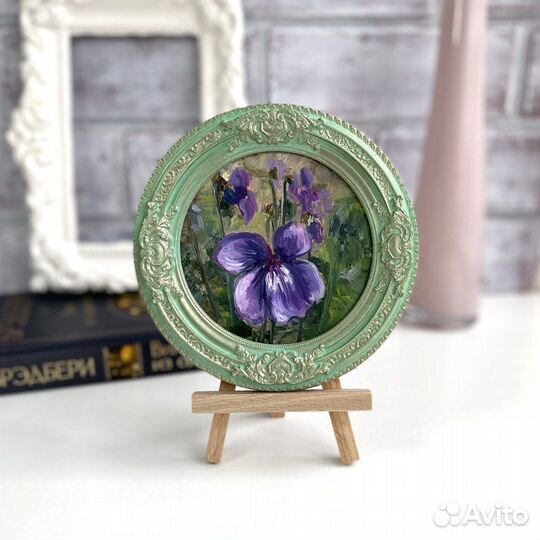 Картина фиалка Мини картина в рамке Цветы маслом