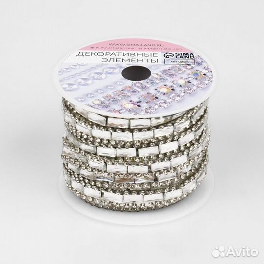 2 шт. Стразы термоклеевые 'Прямоугольник', ширина - 8 мм, 4,5 0,5 м, цвет серебряный