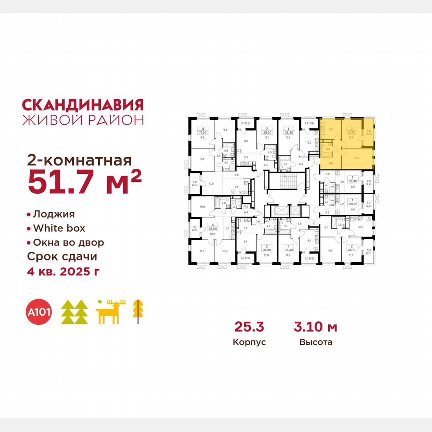 2-к. квартира, 51,7 м², 17/17 эт.