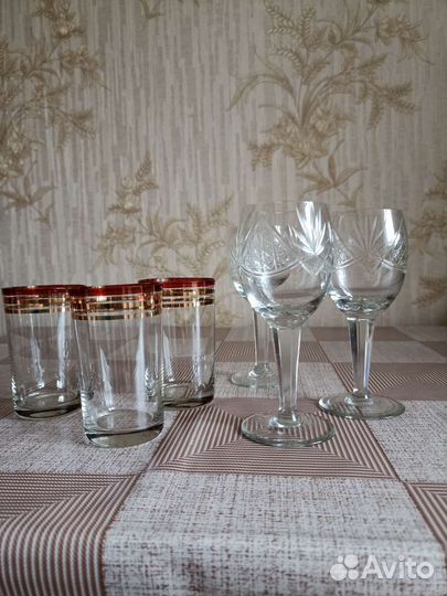 Хрустальные рюмки на ножке и стаканы СССР