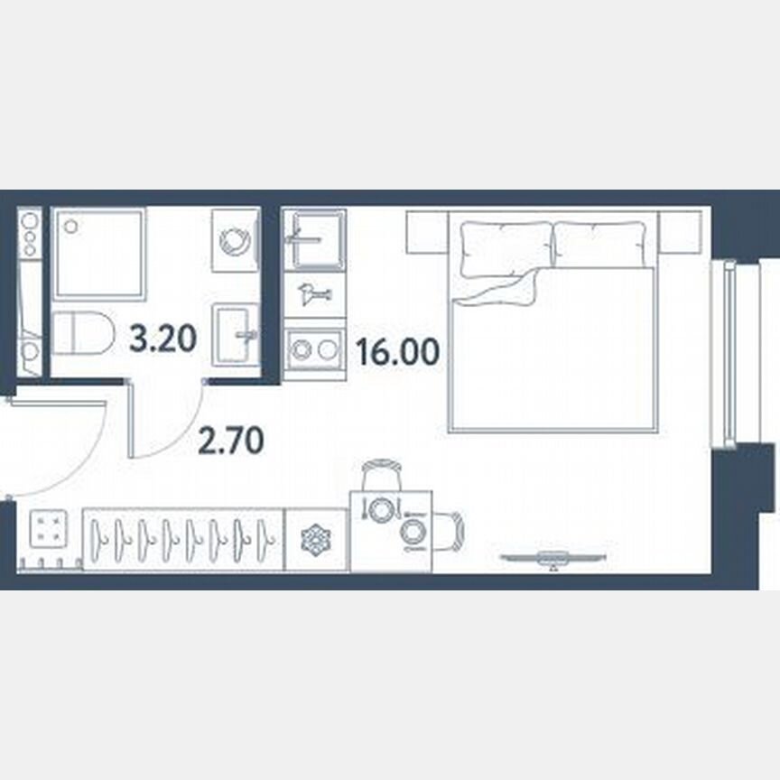 Апартаменты-студия, 21,9 м², 3/16 эт.
