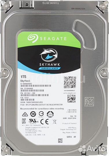 Жесткий диск Seagate Skyhawk ST1000VX005, 1тб, HDD