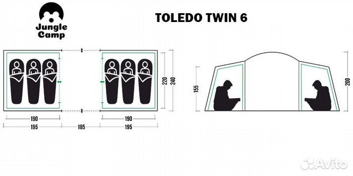 Шестиместная палатка Jungle Camp Toledo Twin 6