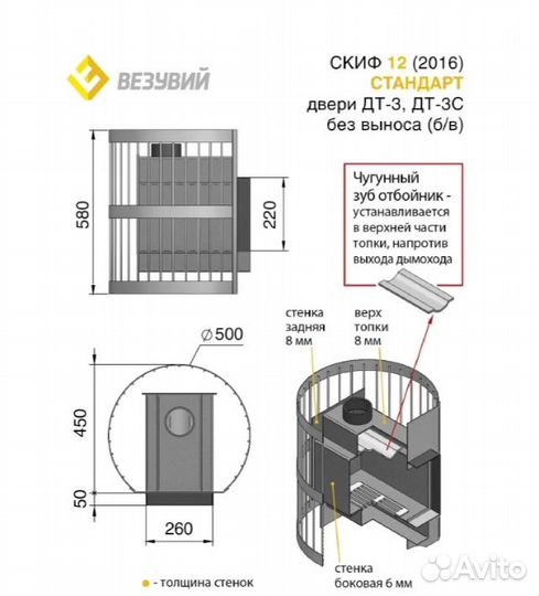 Печь для бани Везувий Скиф Стандарт 12 (дт-3) без