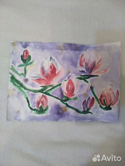 Картина акварелью магнолии