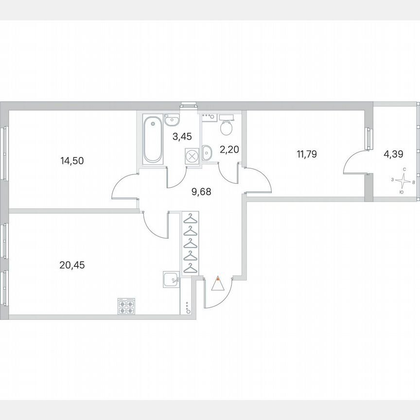 2-к. квартира, 64,3 м², 1/4 эт.