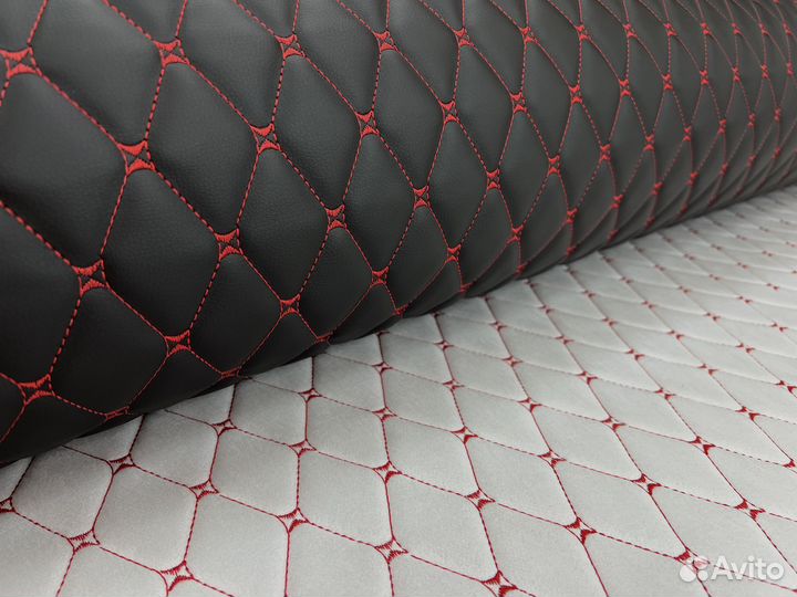 Стеганая экокожа черная красный ромб