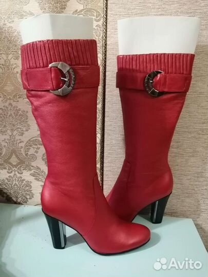 Сапоги красные демисезонные р.40 (нат.кожа)
