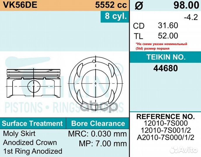 Поршни (к-т 8 шт) STD infiniti QX56/nissan patrol