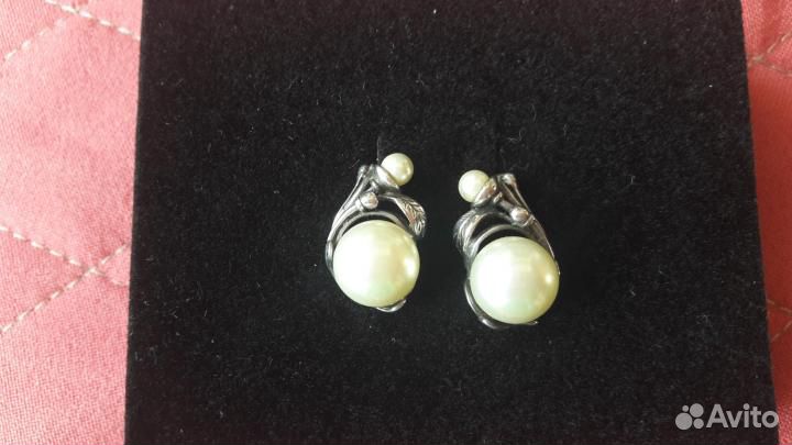 Гарнитур серебро, жемчуг винтаж