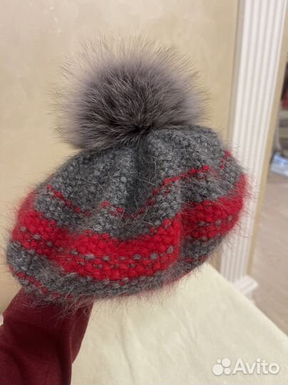 Берет вязаный пух норки