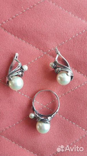 Гарнитур серебро, жемчуг винтаж