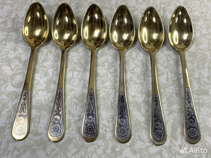 Набор чайных серебряных ложек 875 проба