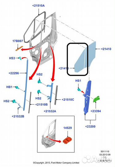 Стекло двери/форточка двери переднее левое Ford