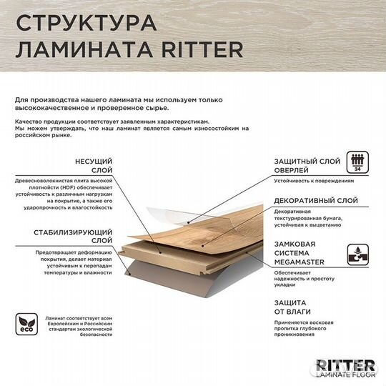 Ламинат 34 класс Ritter Organic 34 дуб летний 1,49