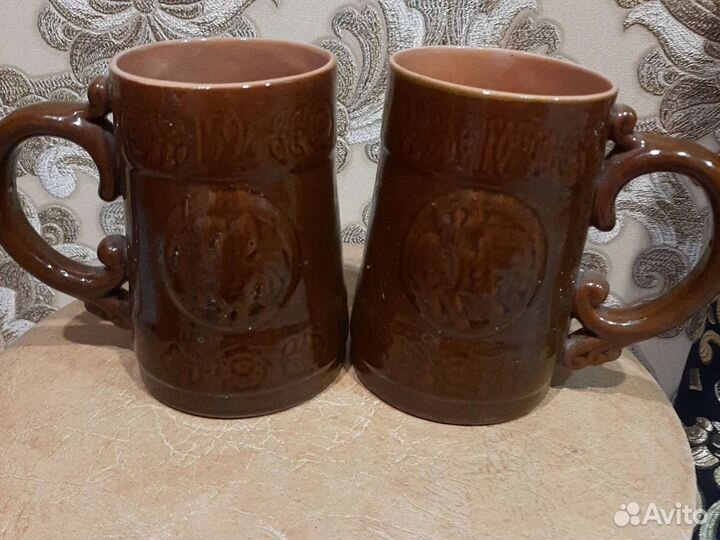 Глиняный кувшин,пивные кружки,винтаж