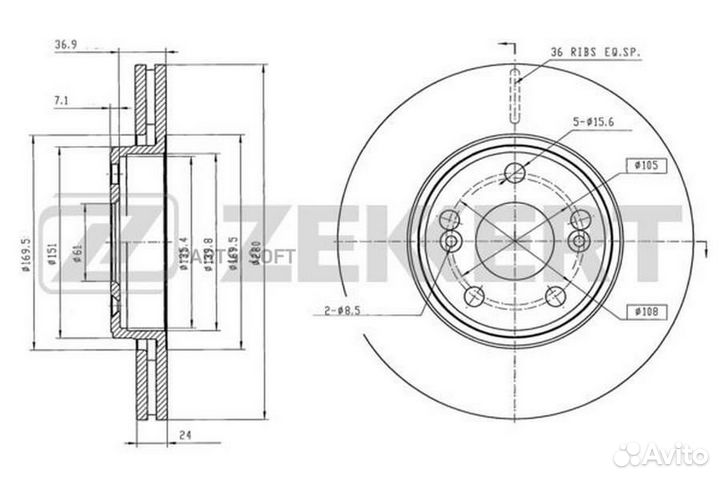 Диск торм. перед. Renault Espace III 96- Laguna 93- Safrane I II 92- Scenic 00- zekkert BS5931