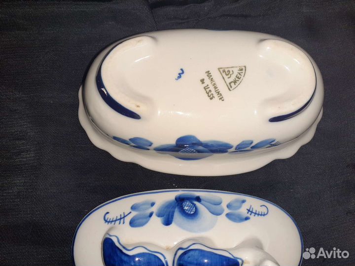 Гжель,фарфор,шкатулка,сахарница,икорниц Норка СССР