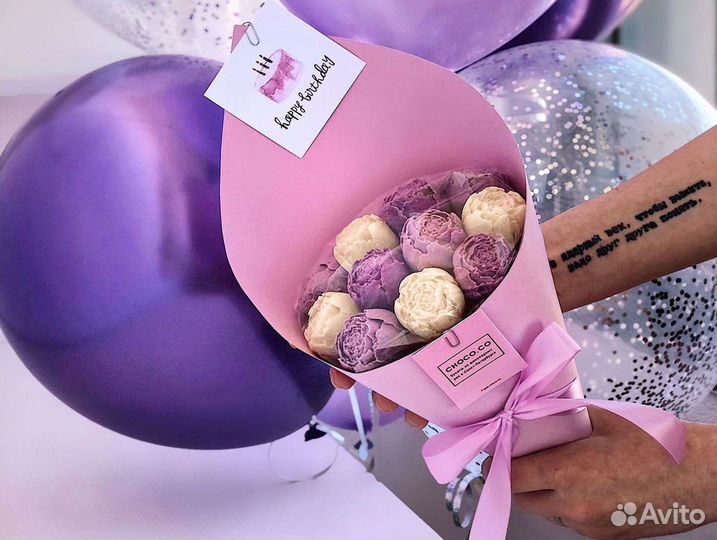 Шоколадные розы пионы съедобный букет