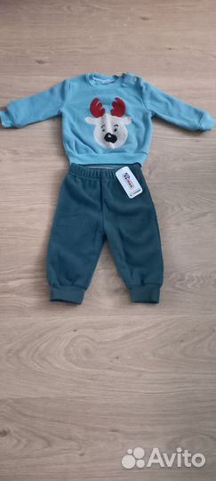 Новый теплый флисовый костюм (толстовка, штаны) 74