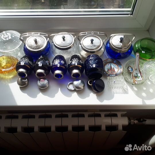 Сахарницы цветное стекло, Чайницы, Тарелка, Ложка