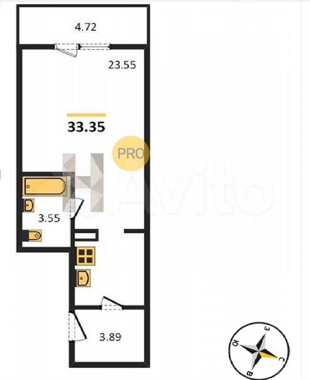 Квартира-студия, 33,4 м², 5/14 эт.
