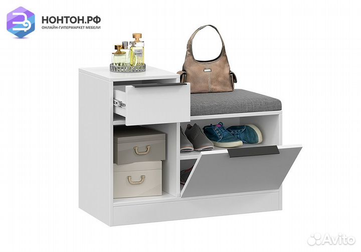 Тумба для обуви комбинированная Агата белая