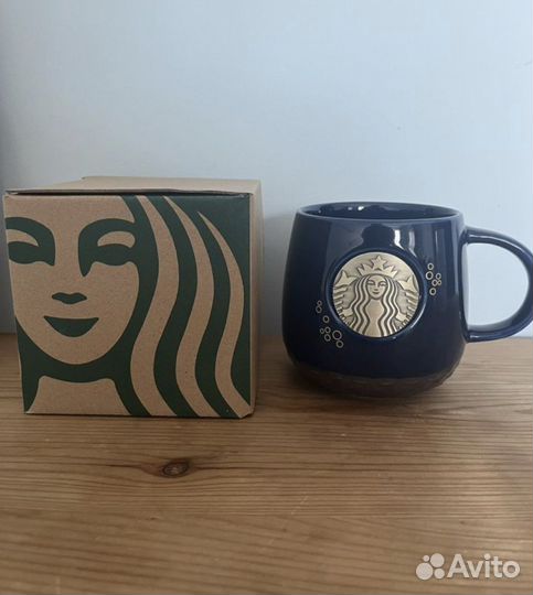 Кружка чашка Starbucks синяя глянцевая новая