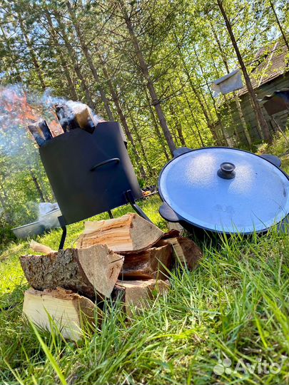 Казан чугунный 10л с печью с трубой