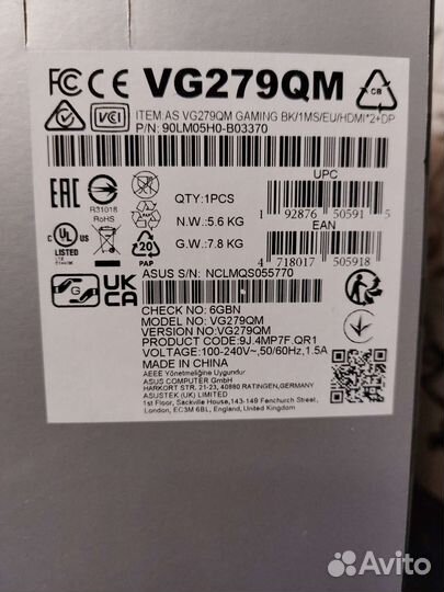 Монитор asus TUF Gaming VG279QM, 27