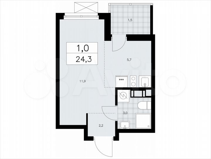 Квартира-студия, 24,3 м², 4/11 эт.