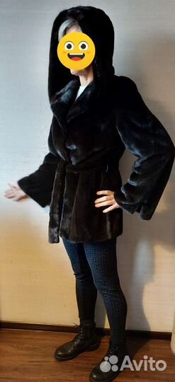 Шуба норковая BlackGlama с капюшоном и поясом 46 р