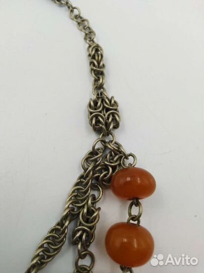 Бусы колье ожерелье янтарь мельхиор СССР