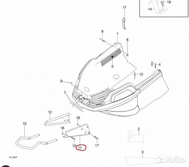 Левое крепление бампера Ski-Doo Lynx 605355113