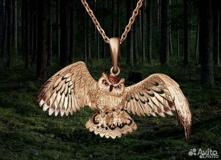 Золотая подвеска Сова. Кулон Сова