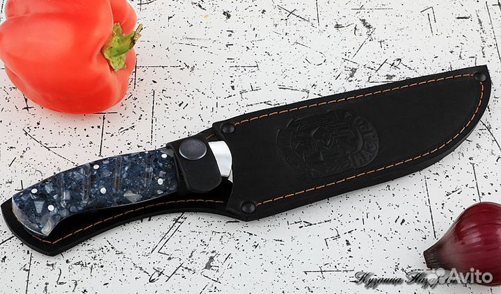 Нож Шеф № 8 сталь Х12мф рукоять акрил синий