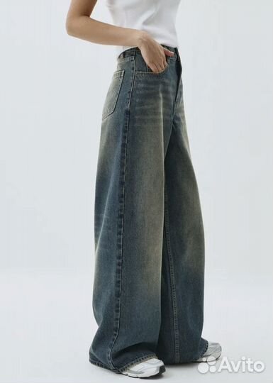 Джинсы широкие винтажные состаренные Sela
