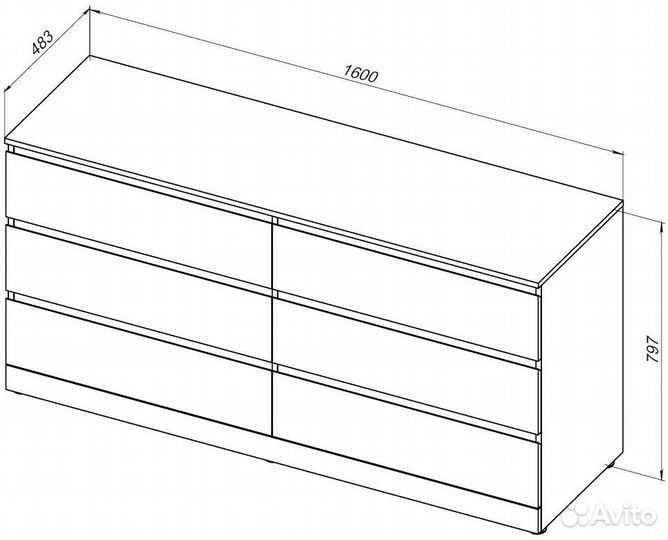 Комод Aquanet Сканди 160x48 дуб эдгрейн, 6 ящиков