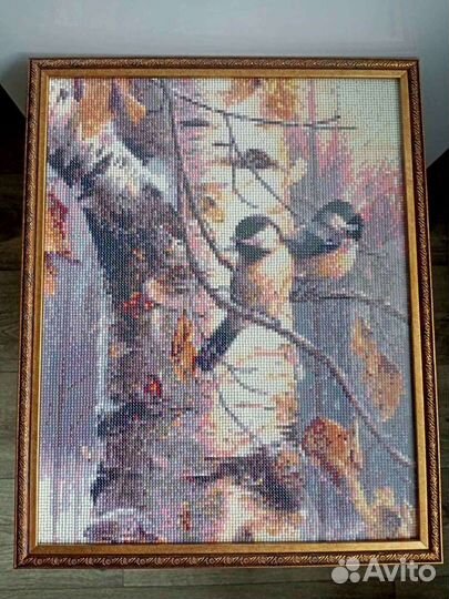 Картина алмазная мозаика. Готовая. Синички