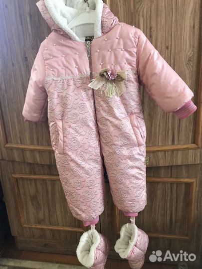 Комбенизон зимний для девочки 6-9 месяцев