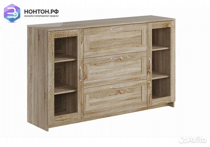 Комод с дверцами Сириус со стеклом и 3 ящиками сон