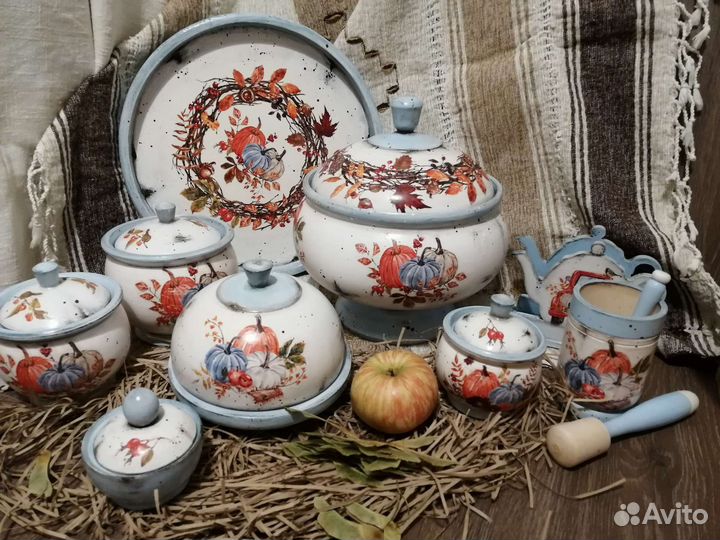 Набор Горшочки клош хлебница поднос ступка