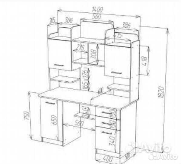 Стол компьютерный стол с ящиками и полками