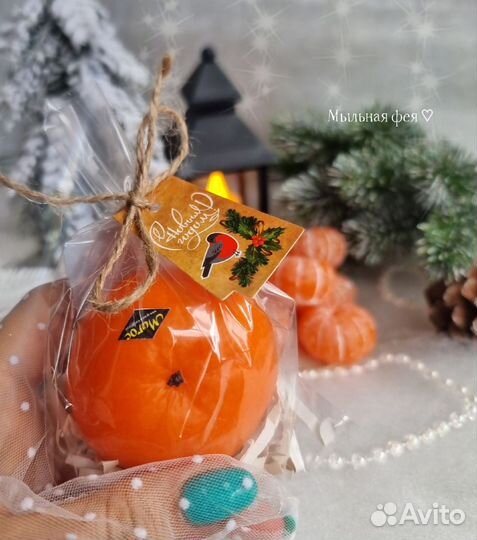 Мыло ручной работы мандарин,снежинка