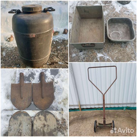 Тележка для перевозки бидона,лопата штыковая,бочка