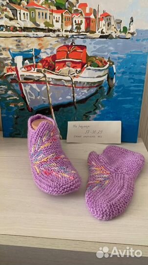 Носки вязаные ручной работы и тапочки -следки