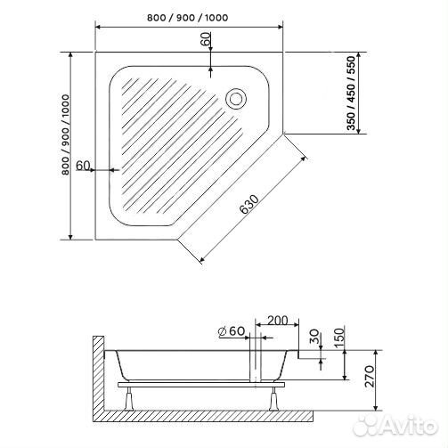 Душевой поддон RGW 16180588-51 BT/CL-S (800x800)