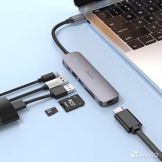 Адаптер USB type-C HUB с кард-ридером и hdmi