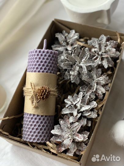 Свечи из вощины / шишки в снегу / набор